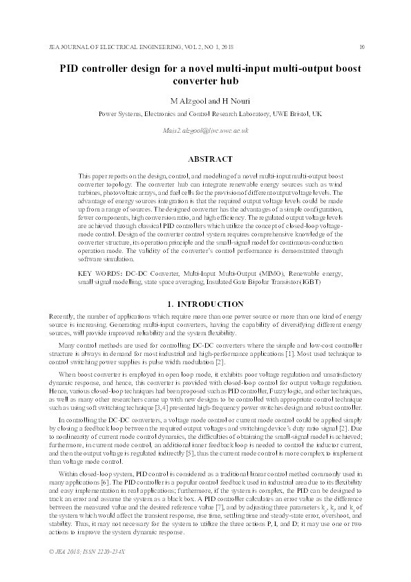 PID controller design for a novel multi-input multi-output boost converter hub Thumbnail