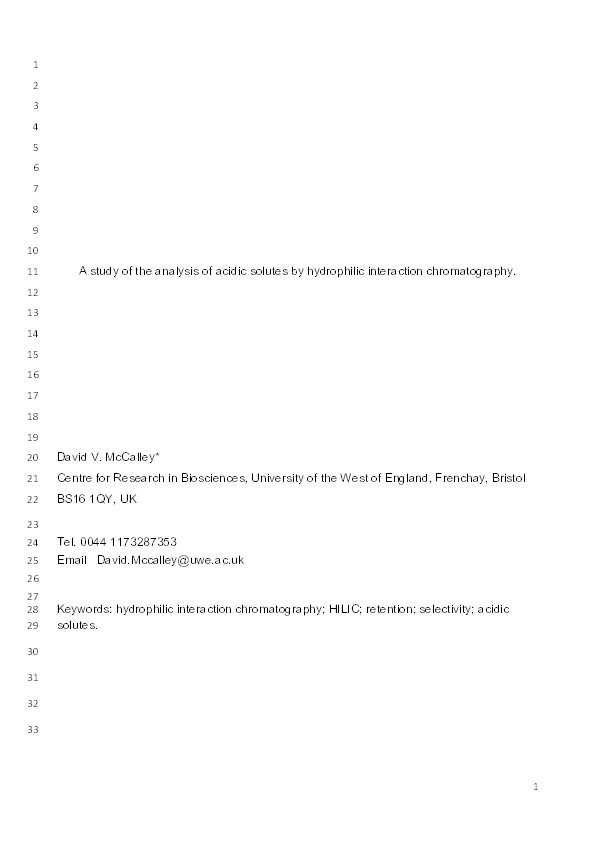 A study of the analysis of acidic solutes by hydrophilic interaction chromatography Thumbnail