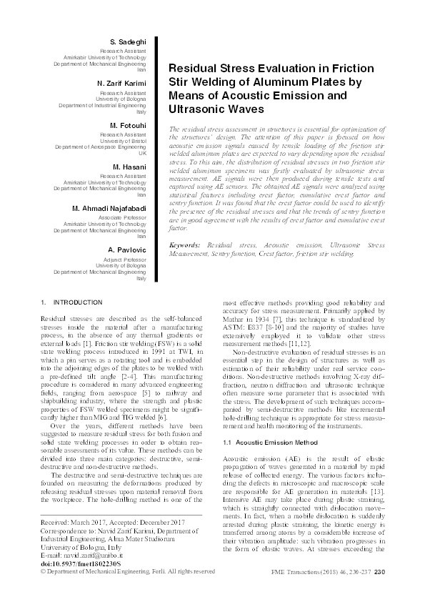 Residual stress evaluation in friction stir welding of aluminum plates by means of acoustic emission and ultrasonic waves Thumbnail