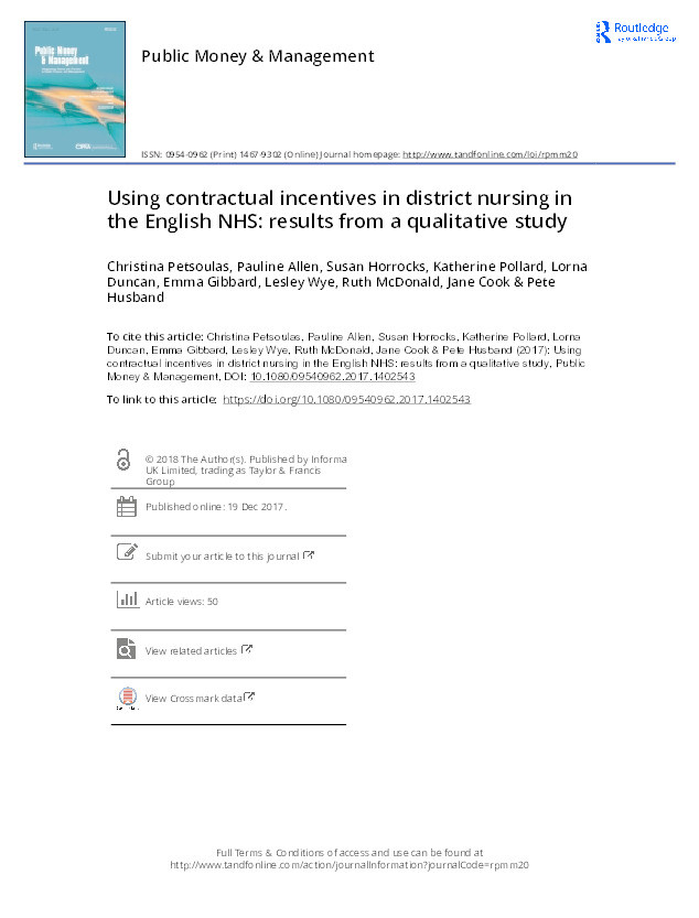 Using contractual incentives in district nursing in the English NHS: results from a qualitative study Thumbnail