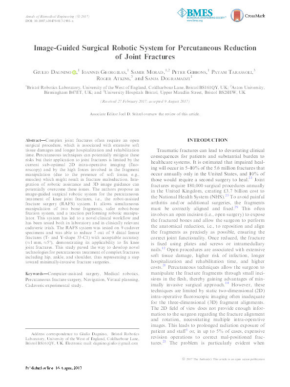 Image-Guided Surgical Robotic System for Percutaneous Reduction of Joint Fractures Thumbnail