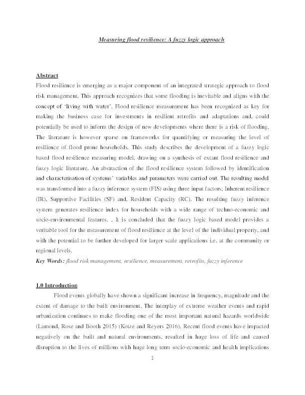 Measuring flood resilience: a fuzzy logic approach Thumbnail