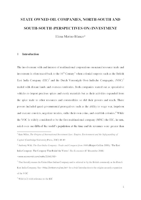 State owned oil companies, North–South and South–South perspectives on investment Thumbnail