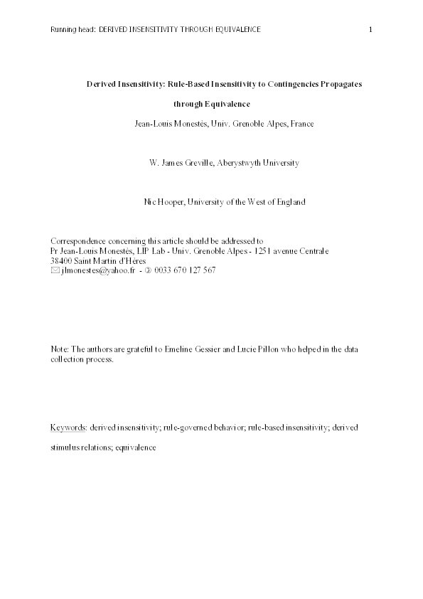 Derived insensitivity: Rule-based insensitivity to contingencies propagates through equivalence Thumbnail