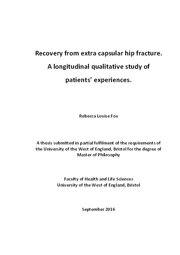 Recovery from hip fracture: A longitudinal qualitative study of patients' experiences Thumbnail