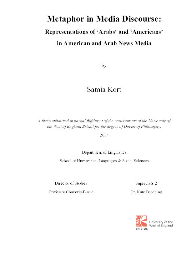 Metaphor in media discourse: Representations of ‘Arabs’ and ‘Americans' in American and Arab news media Thumbnail