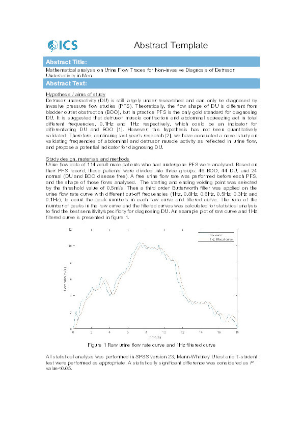 Mathematical analysis on urine flow traces for non-invasive diagnosis of Detrusor underactivity in men Thumbnail