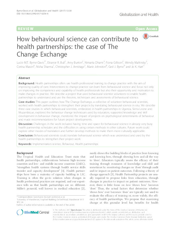 How behavioural science can contribute to health partnerships: The case of The Change Exchange Thumbnail