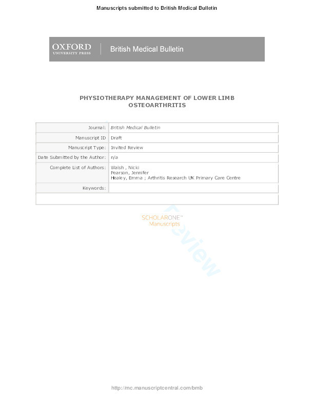 Physiotherapy management of lower limb osteoarthritis Thumbnail