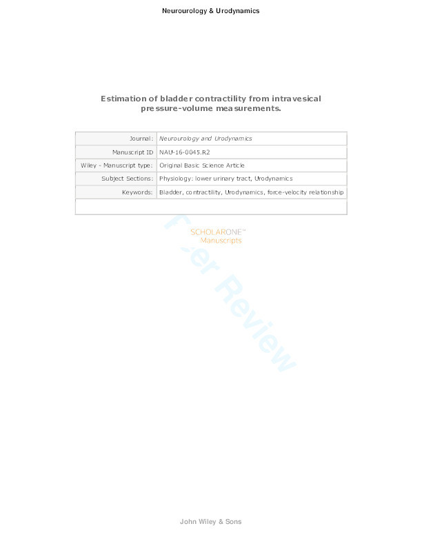 Estimation of bladder contractility from intravesical pressure–volume measurements Thumbnail