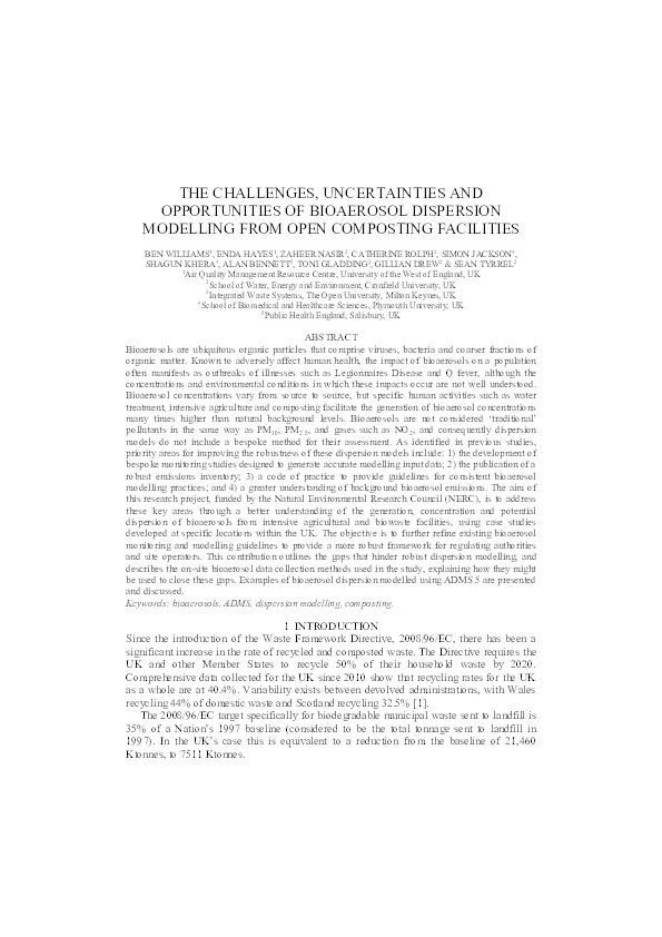 The challenges, uncertainties and opportunities of bioaerosol dispersion modelling from open composting facilities Thumbnail