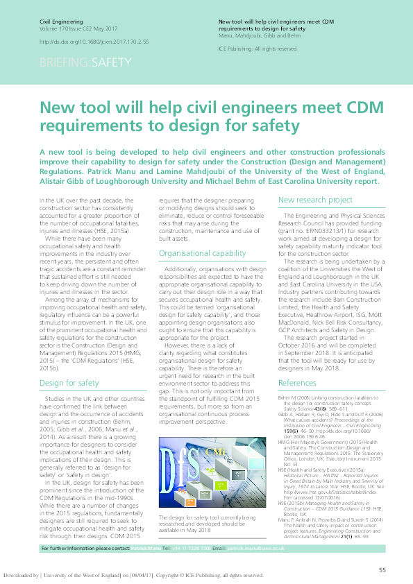 New tool will help civil engineers meet CDM requirements to design for safety Thumbnail