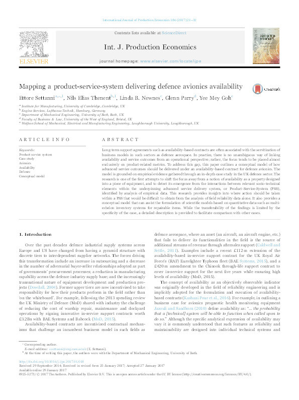 Mapping a product-service-system delivering defence avionics availability Thumbnail