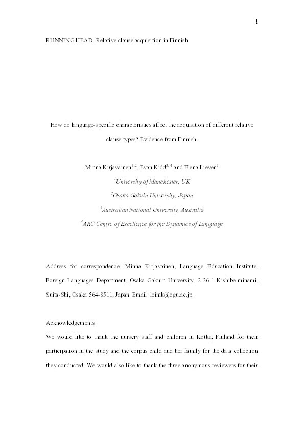 How do language-specific characteristics affect the acquisition of different relative clause types? Evidence from Finnish Thumbnail