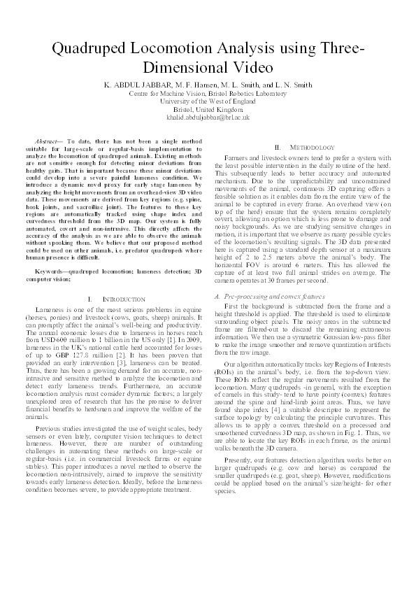 Quadruped locomotion analysis using three-dimensional video Thumbnail