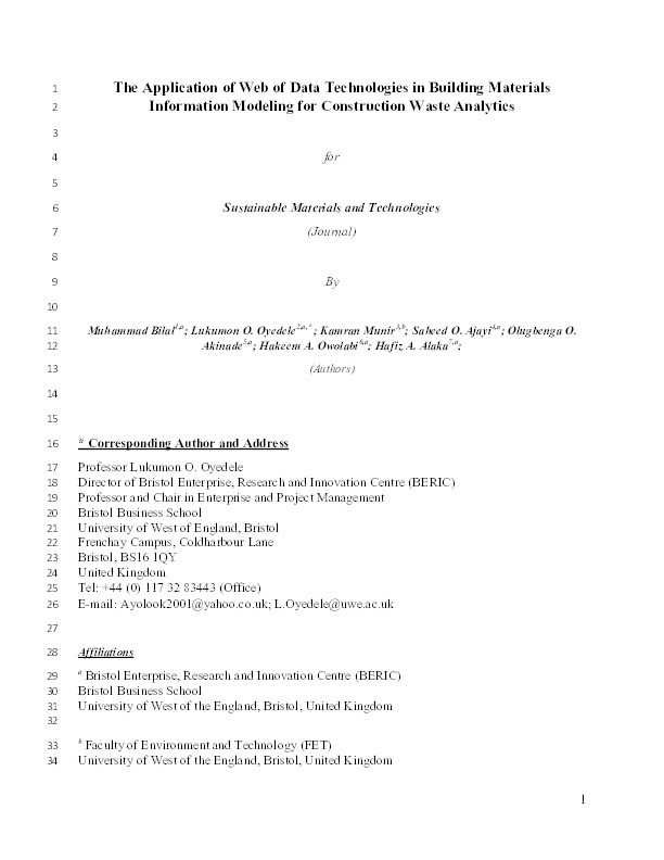 The application of web of data technologies in building materials information modelling for construction waste analytics Thumbnail