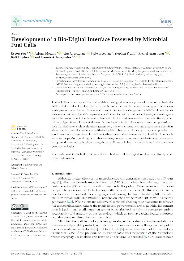 Development of a bio-digital interface powered by microbial fuel cells Thumbnail