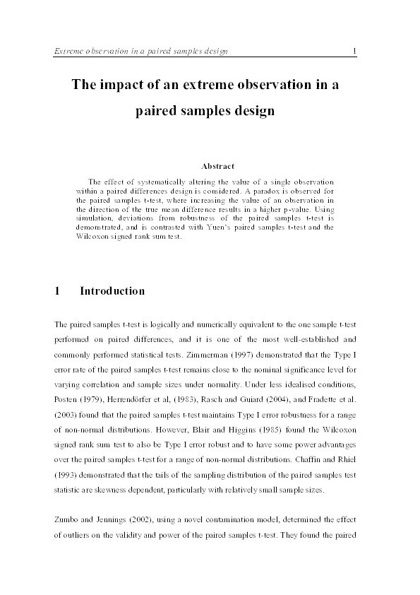 The impact of an extreme observation in a paired samples design Thumbnail