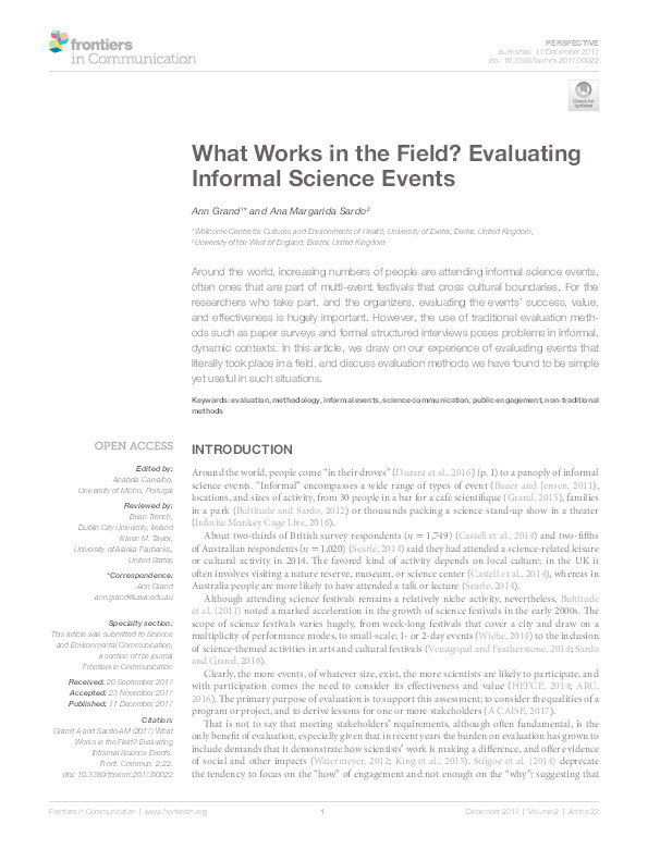 What works in the field? Evaluating informal science events Thumbnail