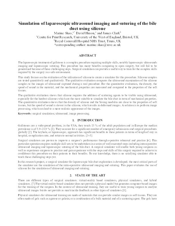 Simulation of laparoscopic ultrasound imaging and suturing of the bile duct using silicone Thumbnail