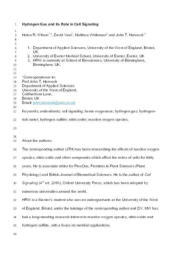 Hydrogen gas and its role in cell signaling Thumbnail