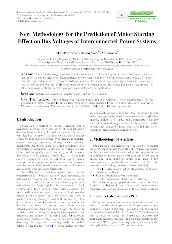 New methodology for the prediction of motor starting effect on bus voltages of interconnected power systems Thumbnail