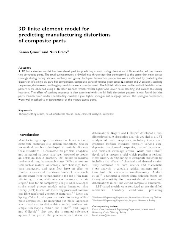 3D finite element model for predicting manufacturing distortions of composite parts Thumbnail