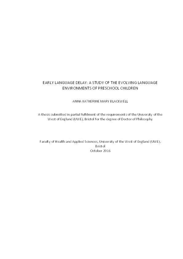 Early language delay: A study of the evolving language environments of preschool children Thumbnail