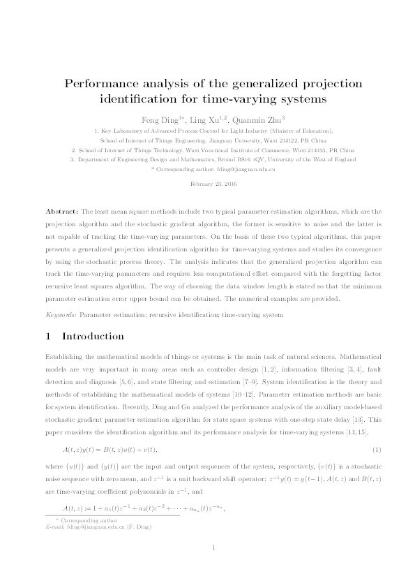 Performance analysis of the generalised projection identification for time-varying systems Thumbnail