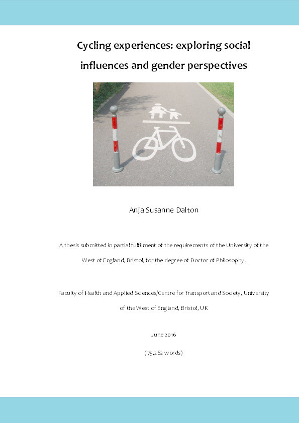 Cycling experiences: Exploring social influence and gender perspectives Thumbnail