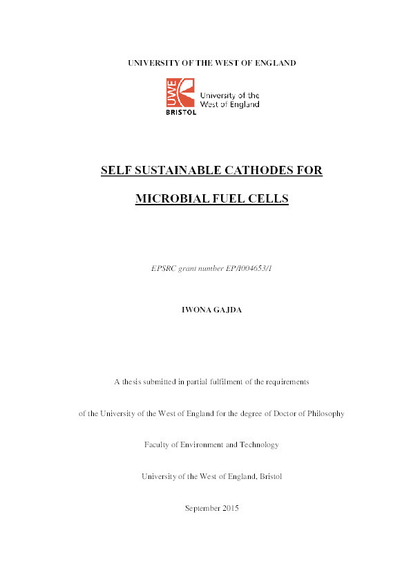 Self sustainable cathodes for microbial fuel cells Thumbnail