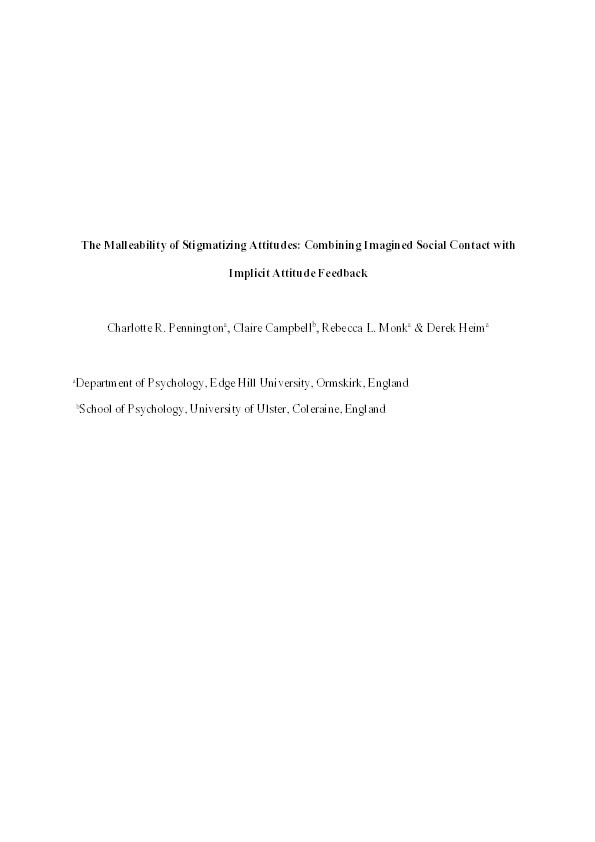 The malleability of stigmatizing attitudes: Combining imagined social contact with implicit attitude feedback Thumbnail