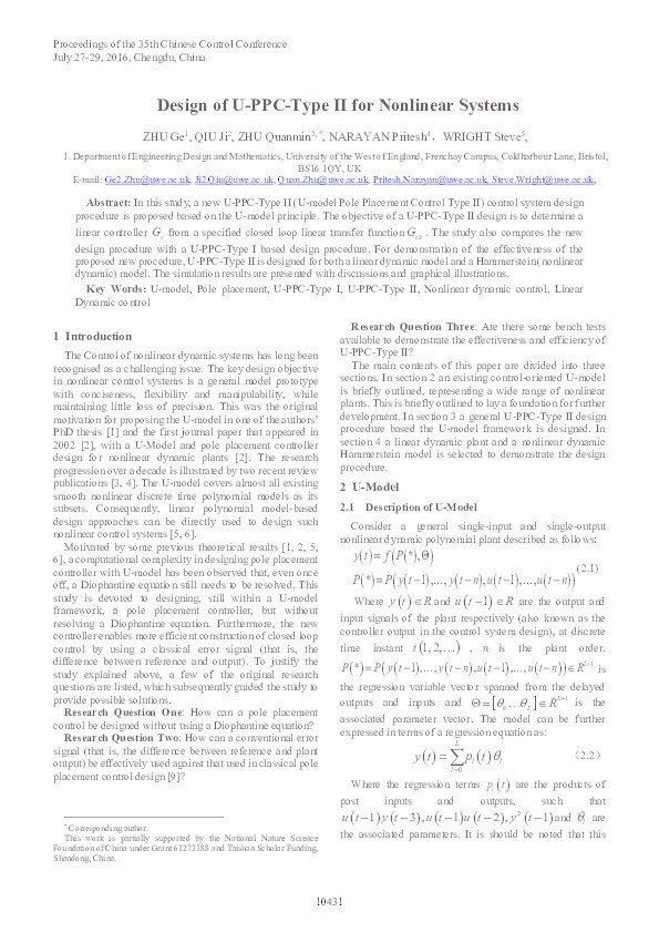 Design of U-PPC-Type II for Nonlinear Systems Thumbnail