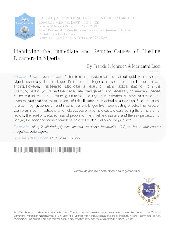 Identifying the immediate and remote causes of pipeline disasters in Nigeria Thumbnail