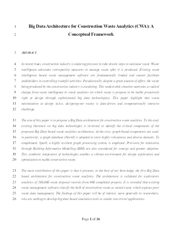 Big data architecture for construction waste analytics (CWA): A conceptual framework Thumbnail