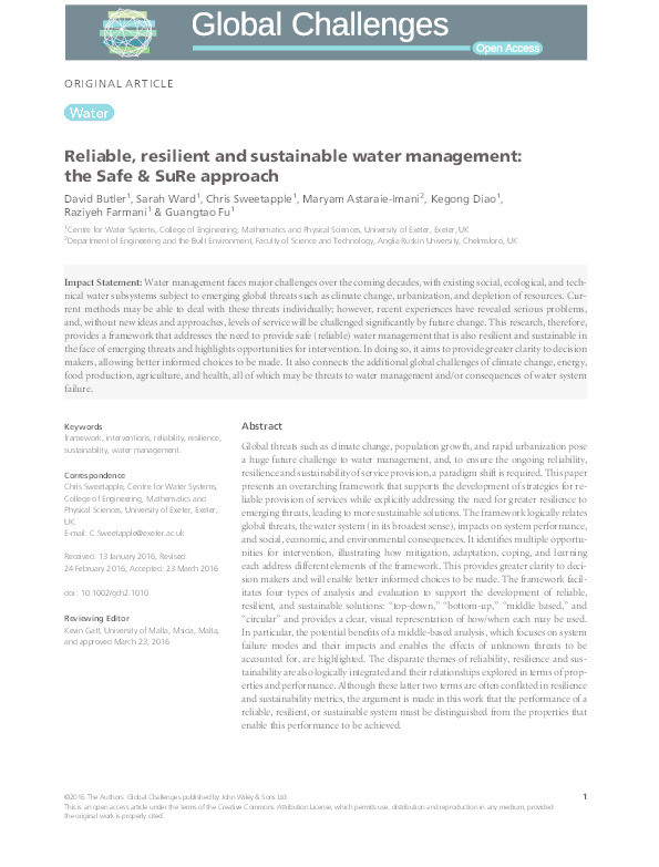 Reliable, resilient and sustainable water management: The Safe & SuRe approach Thumbnail