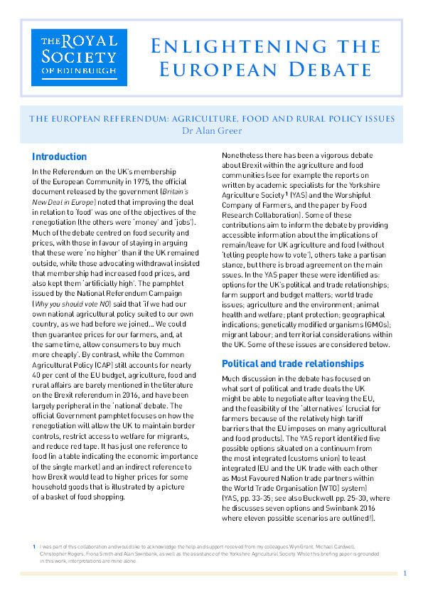 The European referendum: Agriculture, food and rural policy issues Thumbnail