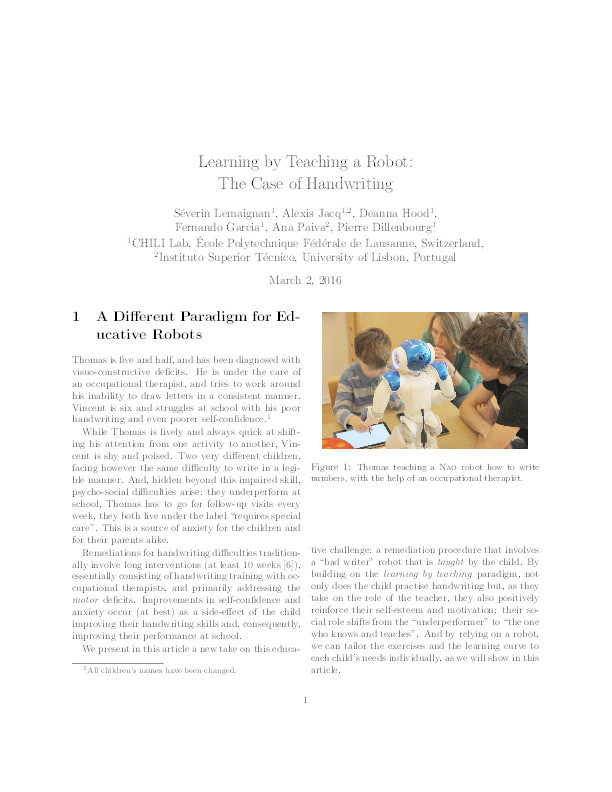 Learning by teaching a robot: The case of handwriting Thumbnail