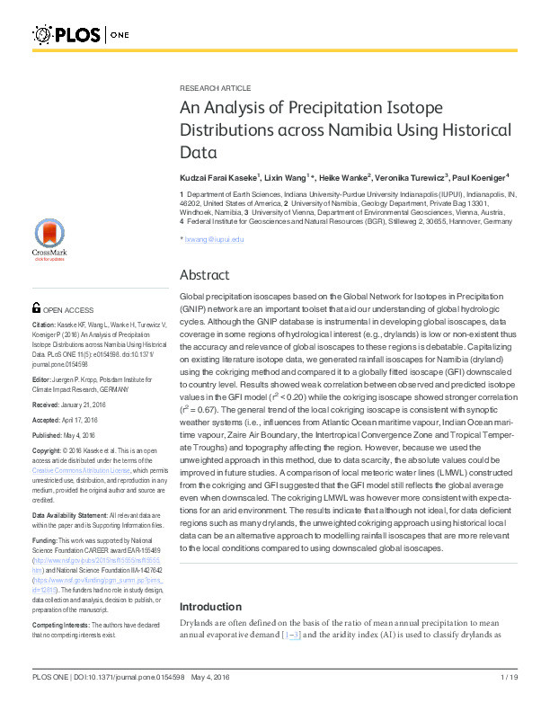 An analysis of precipitation isotope distributions across Namibia using historical data Thumbnail