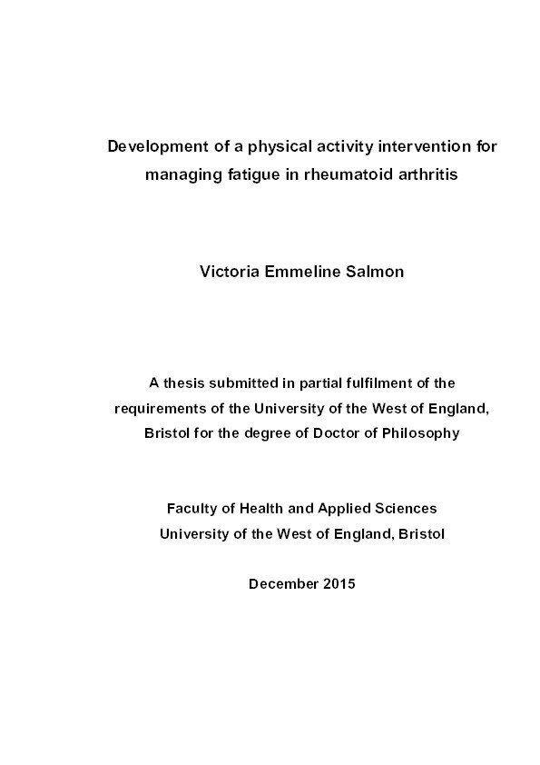 Development of a physical activity intervention for managing fatigue in rheumatoid arthritis Thumbnail