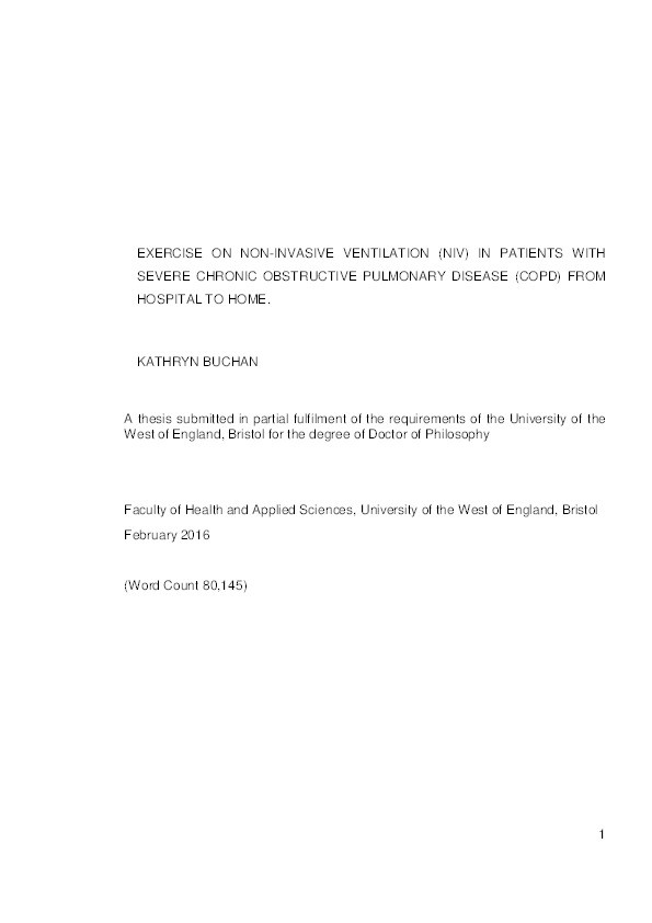 Exercise on non-invasive ventilation (NIV) in patients with severe chronic obstructive pulmonary disease (COPD): From hospital to home Thumbnail