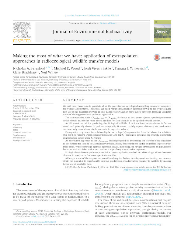 Making the most of what we have: Application of extrapolation approaches in radioecological wildlife transfer models Thumbnail