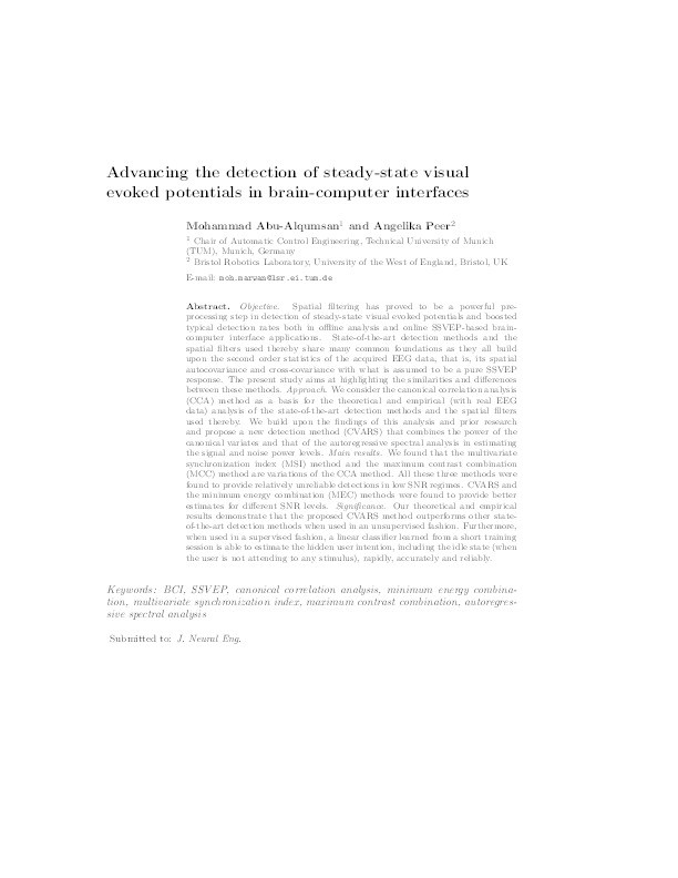 Advancing the detection of steady-state visual evoked potentials in brain-computer interfaces Thumbnail