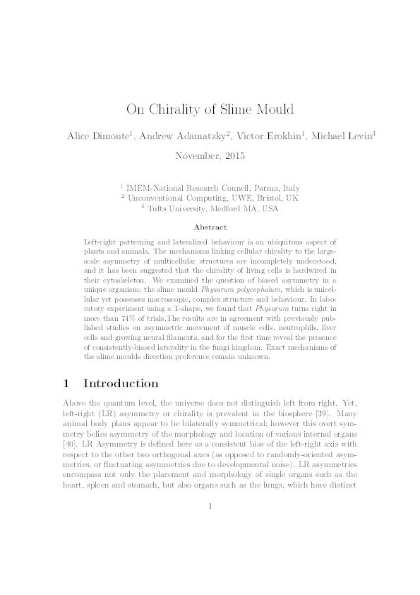 On chirality of slime mould Thumbnail