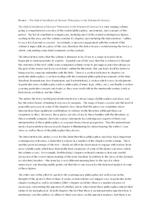 Book review: The Oxford Handbook of German Philosophy in the Nineteenth Century Thumbnail