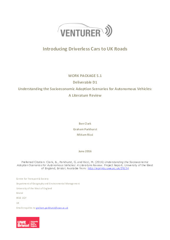 Understanding the socioeconomic adoption scenarios for autonomous vehicles: A literature review Thumbnail