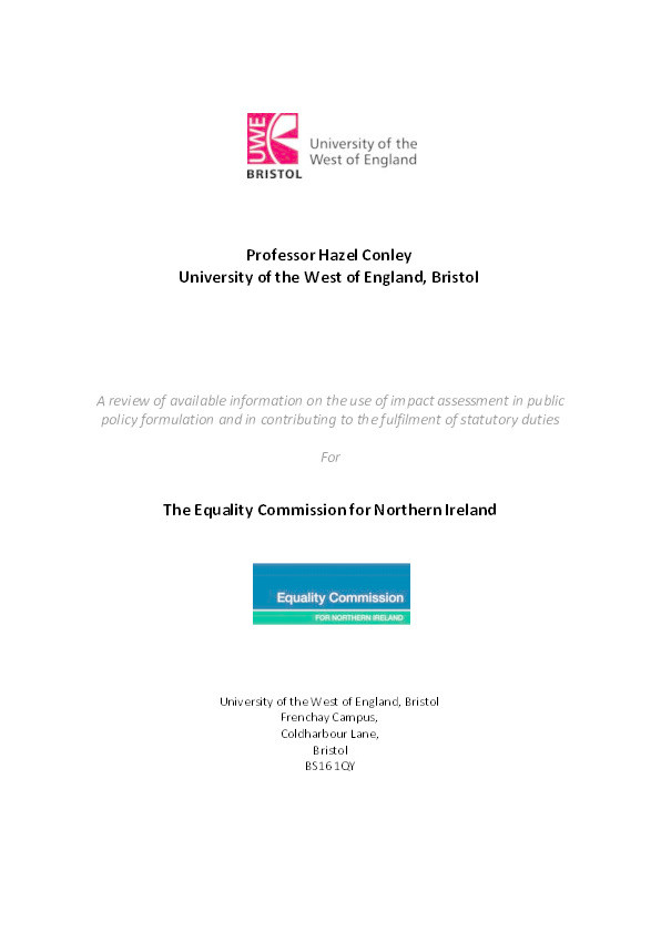 A review of available information on the use of impact assessment in public policy formulation and in contributing to the fulfilment of statutory duties Thumbnail