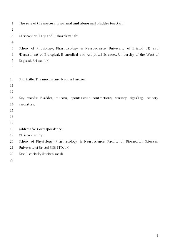 The role of the mucosa in normal and abnormal bladder function Thumbnail