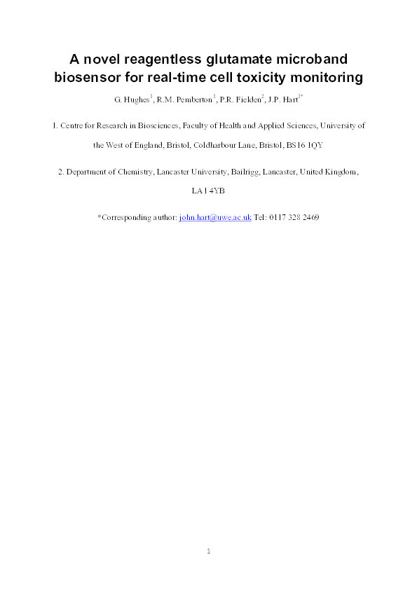 A novel reagentless glutamate microband biosensor for real-time cell toxicity monitoring Thumbnail