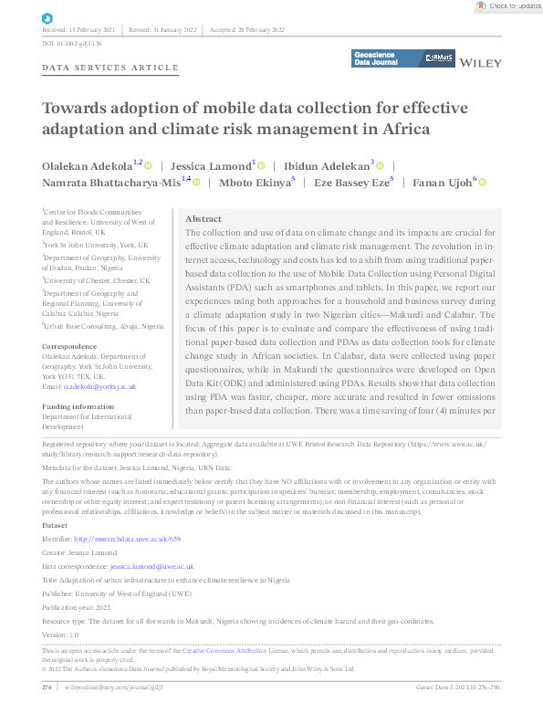 Towards adoption of mobile data collection for effective adaptation and climate risk management in Africa Thumbnail